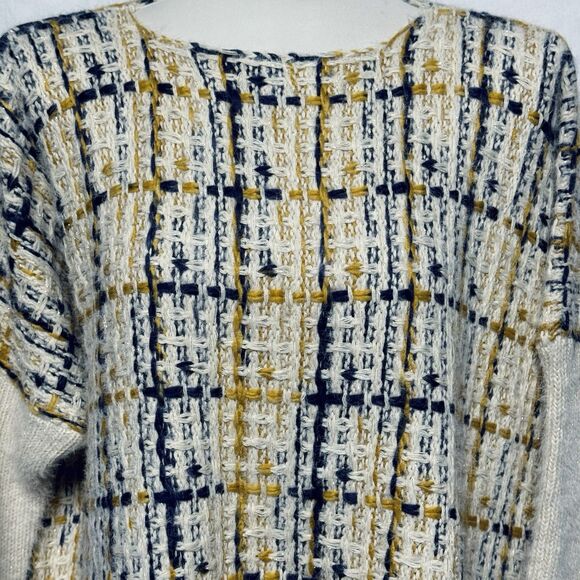 Tea N Rose Fringe Sweater Blue Gold Cream w Metallic Women's One Size Fits Most - Picture 2 of 9